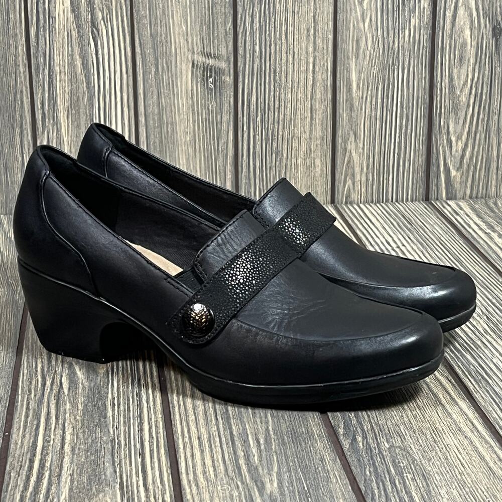 Clarks Collection Slip On Leather Shoes Women 8.5‎ Brown Comfort Office 15807